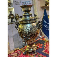 خرید آنلاین، سرویس سماور چهار لیتری توپی قلم، رنگ ثابت، ورق ضخیم برنجی _ هنرظریف