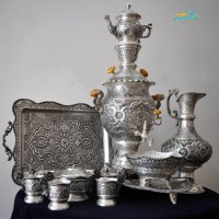خرید، قیمت و مشخصات سرویس سماور ٣.٥ لیتری و چایخوری قلم دست اعلاء اثر استاد نقیان | چترزندگی