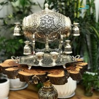 خریدآنلاین، بشکه شربتخوری سیاه قلم شکل گیلاسی آبکاری نقره با روکش کوره ای و ضخامت ورق، پرنقش، زیر قیمت بازار | چترزندگی