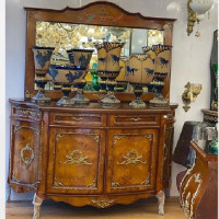 خرید آنلاین، آینه کنسول چوبی با طراحی شکیل و آنتیک، از جنس چوب روس، معرق کاری شده همراه رنگ کلاسیک با کیفیت اعلاء، زیر قیمت بازار | چترزندگی