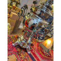خرید آنلاین، سرویس سماور گازی با کیفیت عالی، ورق ضخیم، برنجی، طرح پخدار، آبکاری،  بسیار زیبا _ هنرظریف