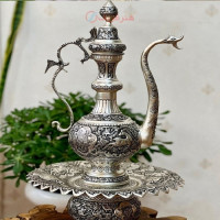 خرید، قیمت و مشخصات آفتابه لگن قلمزنی شده طرح مرغ، گل و آهو، ساخته شده با ورق برنجی ضخیم و اعلا، زیر قیمت بازار _ هنرظریف