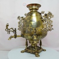 خرید آنلاین، سماور 8 لیتری برنجی زغالی مدل زیبای خمره ای با دسته ملکه، دارای 2 شیر سماور جدید، با قیمت مناسب | چترزندگی