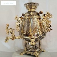خرید آنلاین، سماور 8 لیتری شکیل زغالی برنجی مدل جام، رنگ ترکیبی نقره طلایی و پایه ستوندار،بادوام،با قیمتی بسیار مناسب | چترزندگی