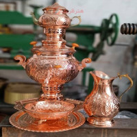 خرید آنلاین، ست سماور مسی 4 لیتری، ساخته شده با ورق اعلاء، قلم زنی خاص و ظریف، قیمت مناسب | چترزندگی