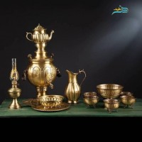 خرید آنلاین، سرویس سماور برنجی ٣ لیتری با طرح خطی، بدون تغییر رنگ همراه با روکش نانو، زیر قیمت بازار | چترزندگی