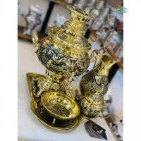 خرید آنلاین، سرویس سماور برنجی زغالی  8 لیتری سیاه قلم ورق یک دهم، سنگین وزن، بسیار منحصر به فرد، با قیمتی مناسب | چترزندگی