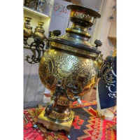 خرید آنلاین، سرویس سماور شش لیتری توپی دسته توری، طرح قلم پایه مربع بزرگ، ورق ضخیم، باکیفیت درجه یک _ هنرظریف