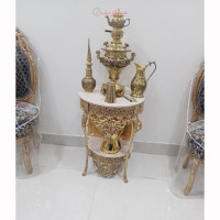 خرید آنلاین، میز خاطره 2 طبقه تاج دار، پر کار در عرض 50 از جنس آلیاژ آلومنیوم آبکاری برنز، دارای 5 سال گارانتی، زیر قیمت بازار | چترزندگی