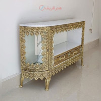 خرید آنلاین، میز تلویزیون آلیاژی آلومنیوم در طرح بوفه، آبکاری شده با برنز، طول 140 با ضمانت رنگ، زیر قیمت بازار | چترزندگی