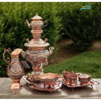 خرید، قیمت و مشخصات سماور 4 لیتری برنجی قلمزنی ریزه اعلاء با آبکاری مس و نقره، سیاه قلم | چترزندگی