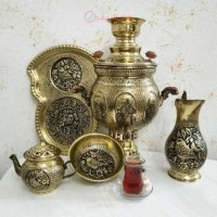 خرید آنلاین، سرویس سماور 6 لیتری برنجی ذغالی همراه با پا سماوری،مدل توپی نقش گل و مرغ، شیک و خاص، زیر قیمت بازار | چترزندگی