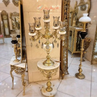 خرید، قیمت و مشخصات کنار سالنی رومیزی ترکیب سرامیک و برنز 7 لامپ، با بهترین قیمت برای خانه های شیک، بدون واسطه _ هنرظریف