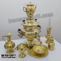 خرید آنلاین، سرویس زیبای سماور 7 لیتری زغالی برنجی، لبه دار قلمزنی با رنگ طلایی و کیفیت عالی، زیر قیمت بازار | چترزندگی
