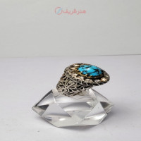 خرید آنلاین، انگشتر  مردانه مجلسی بسیار شکیل با نگین فیروزه شجری نیشابوری، رکاب دست ساز نقره، زیر قیمت بازار | چترزندگی