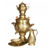 خرید، قیمت و مشخصات سرویس سماور زغالی 5 پارچه برنجی مدل آینه ای ظرفیت 6 لیتر زیر قیمت بازار با کیفیت عالی _ هنرظریف