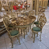 خرید، قیمت و مشخصات میز ناهارخوری 6 نفره روکش برنز، رویه شیشه ای، ورق ضخیم، آلومینیوم درجه 1، با ضمانت کیفیت کالا _ هنرظریف
