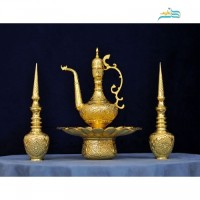 خرید آنلاین، تنگ شاخدار و آفتابه لگن قلم زنی اعلاء امضاء دار پوشش کوره ای همراه با روکش شبه طلا، منحصر به فرد، زیر قیمت بازار | چترزندگی