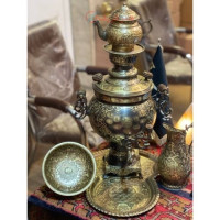 خرید آنلاین، سرویس سماور شیش لیتری توپی قلم خطی، با ورق ضخیم با کیفیت از جنس برنج _ هنرظریف