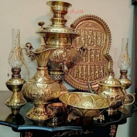 خرید آنلاین، سرویس سماور 4 لیتری زغالی برنجی، سیاه قلم اعلاء کار دست، بادوام و زیبا، زیر قیمت بازار | چترزندگی