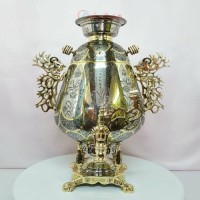 خرید آنلاین، سماور 8 لیتری  زغالی برنجی مدل جام، فوق العاده شیک و سبک، رنگ کاری ترکیبی نقره ای و طلایی، با قیمت مناسب | چترزندگی