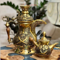 خرید، قیمت و مشخصات سرویس دله دغالی به همراه قوری مینیاتوری قلمزنی طرح نخل و شمشیر اعلا _ هنرظریف