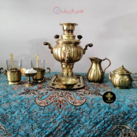 خرید آنلاین،  سرویس 1 لیتری سماور زغالی برنجی، 10 تکه بسیار زیبا، دست ساز، قیمت عالی | چترزندگی