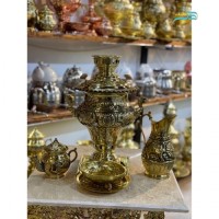 خرید آنلاین، سرویس سماور گازی برنجی چهار لیتری ورق یک دهم، با نقشی خاص و کیفتی اعلاء، زیر قیمت بازار | چترزندگی