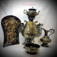 خرید آنلاین، سرویس شیک سماور 6 لیتری زغالی برنجی، 4 تکه بسیار بادوام و کاربردی در مدل جام، زیر قیمت بازار | چترزندگی