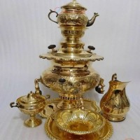 خرید آنلاین، سرویس سماور7 لیتری برنجی زغالی با ورق ضخیم برنجی، وزنی سنگین، نقوش زیبا و خاص، زیر قیمت بازار | چترزندگی
