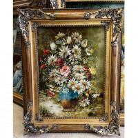 خرید تابلو فرش دستبافت، تابلو فرش دستبافت، گل و گلدان چله ابریشم پر از ابریشم 50 رج، زیر قیمت بازار _ هنرظریف