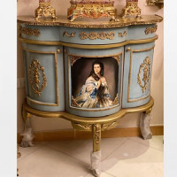 خرید، قیمت و مشخصات کنسول معرق و نقاشی شده بدنه آبی آسمانی و طلایی، دارای ضمانت رنگ و دوام بدنه _ هنرظریف