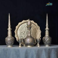 خرید آنلاین، سرویس زیبای شربت خوری و تنگ شاخدار برنجی با روکش پتینه کوره ای و بدون تغییر رنگ، قیمت مناسب | چترزندگی