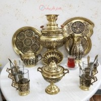 خرید آنلاین، سرویس سماور 6 لیتری با قلمزنی برنجی با طرح آینه دسته شاخ، زیبا و خاص با کیفیت اعلاء، زیر قیمت بازار | چترزندگی