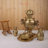 خرید آنلاین، سرویس سماور زغالی برنجی، 4 لیتری طرح خط دار آناناسی با چایدان،محکم و با دوام، بدون تغییر رنگ، زیر قیمت بازار | چترزندگی