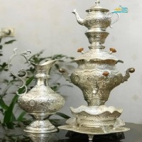 خرید آنلاین، سرویس سماور ٣.٥ لیتری آبکاری نقره با روکش کوره ای با کیفیتت بالا، ماندگاری رنگ، ریز نقش و زیبا، زیر قیمت بازار | چترزندگی