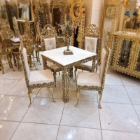 خرید، قیمت ومشخصات میز ناهار خوری 4 نفره جنس تمام برنز و رویه مرمر درجه یک و پارچه دارای رنگ بندی زیر قیمت بازار، کیفیت عالی _ هنرظریف