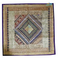 خرید آنلاین، رومیزی  زیبای مربع سوزن دوزی و آینه کاری B-8 سرمه دوزی شده با پارچه ساتن اعلاء، زیر قیمت بازار | چترزندگی