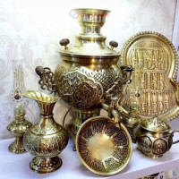 خرید آنلاین، سرویس کامل سماور 6 لیتری زغالی برنجی، قلم زنی استادانه دست با طرح بسیار خاص، زیر قیمت بازار | چترزندگی
