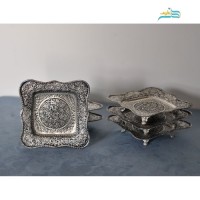 خرید آنلاین، سرویس پذیرایی قلمزنی برنجی با آبکاری نقره و سیاه قلم و دارای پوشش کوره ای، پرنقش و زیبا، زیر قیمت بازار | چترزندگی