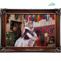 خرید، قیمت و مشخصات تابلو فرش نفیس زن بافنده از جنس پشم ظریف و ابریشم درجه 1 و با کیفیت بالا | چترزندگی
