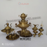خرید آنلاین، سرویس کامل سماور 6 لیتری زغالی برنجی مدل عدسی، قلم زنی با ظرافت، سنگین وزن، زیر قیمت بازار | چترزندگی