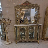 خرید، قیمت و مشخصات آینه کنسول ویترین دار روکش برنز ، مدل نیلوفر، آلومینیوم درجه 1، ورق ضخیم، با ضمانت کیفیت کالا _ هنرظریف