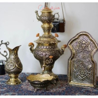 خرید آنلاین، سرویس سماور3 لیتری زغالی برنجی بدون تغییر رنگ با روکش محافظ کوره ای، قلم زنی دست بسیار ظریف و استادانه، زیر قیمت بازار | چترزندگی