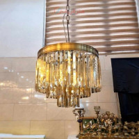 خرید، قیمت و مشخصات لوستر کریستالی 6 لامپ برنجی، بسیار زیبا و شیک، سه ردیف کریستال، برنج اصل، مناسب خاص پسندان _ هنرظریف