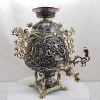 خرید آنلاین، سماور 8 لیتری زغالی برنجی با سیاه قلم پر نقش در مدل جام، سبک اروپایی، شکیل و زیبا، با قیمت مناسب | چترزندگی