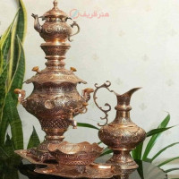 خرید آنلاین، سرویس کامل سماور 6 لیتری زغالی مسی با ورق 1.5 میل، طراحی کاملا جدید، قلم زنی عالی، زیر قیمت بازار | چترزندگی