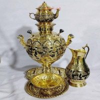 خرید، قیمت و مشخصات سماور 6 لیتری جهان نما زغالی، قلم زنی گل و مرغ طلایی، رنگ ثابت، بسیار با کیفیت و با دوام _ هنرظریف