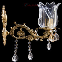 خرید، قیمت و مشخصات لوستر تک شاخه طرح گل با سر شاخه کریستالی و بدنه برنزی _ هنرظریف