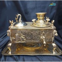 خرید آنلاین، منقل سماوری پایه سلطنتی، طرح گل و مرغ با پلاک شیر و خورشید، قلمزنی عالی، شیک و خاص، با قیمتی بسیار مناسب | چترزندگی